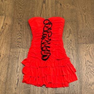 Bebe Black and Red Ruched Dress